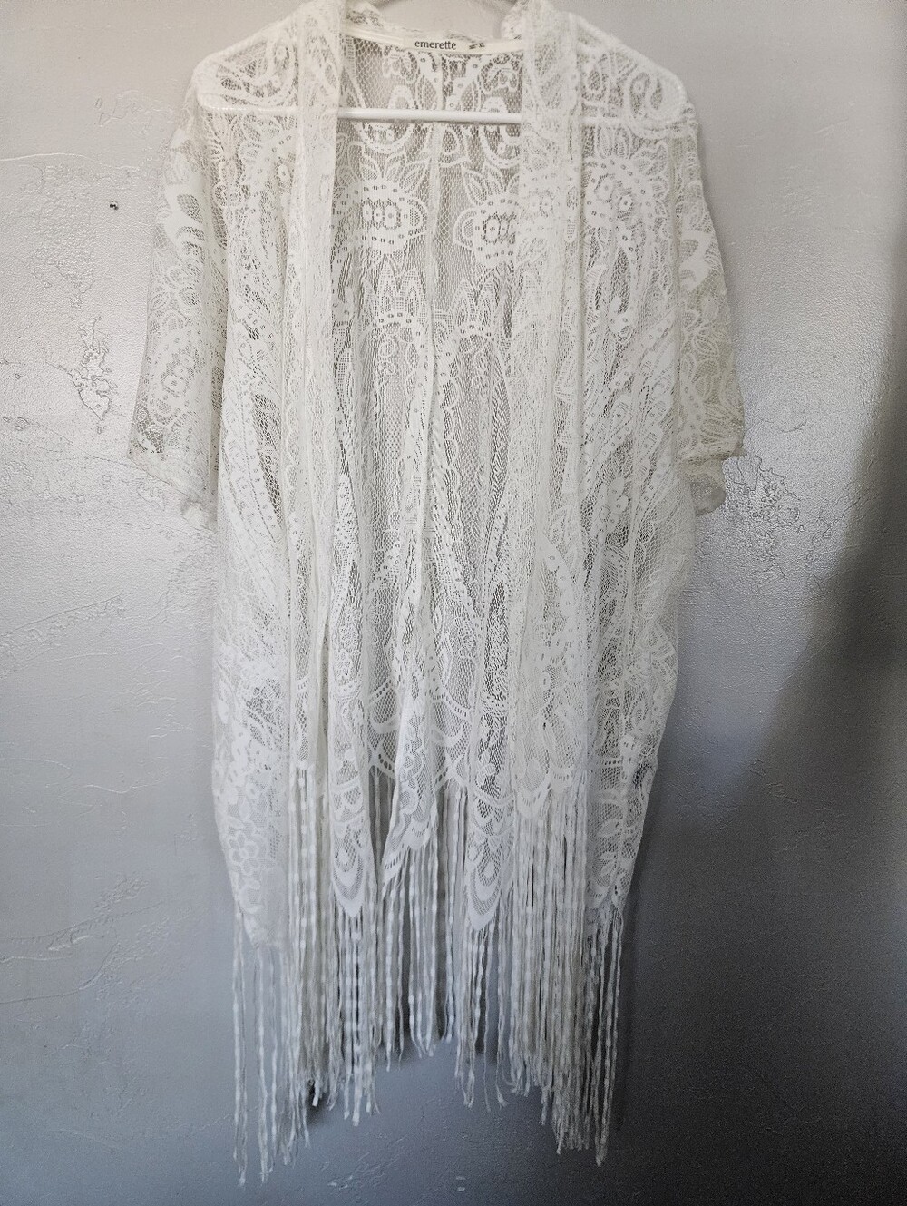 White Paisley Lace Fringe Kimono Boho Women's XL Bohemian Girly Western Top